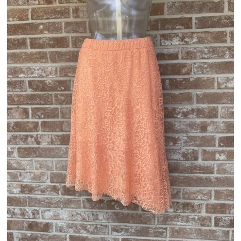 Cato Peach Lace Asymmetrical Hem Skirt Size L | Lined A-Line